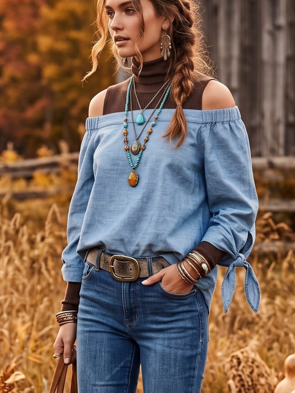 Free People Boho Chambray Off The Shoulder Blouse Blue Linen Cotton Top S
